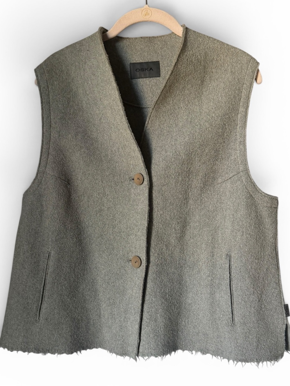Oska 100% Boiled Virgin Wool Vest Jacket Raw Hem